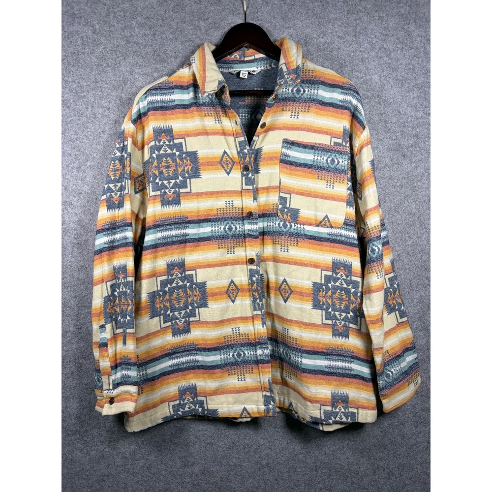 Mountain and Isles Mens Large Southwestern Print Cotton Button Down Shirt Orange